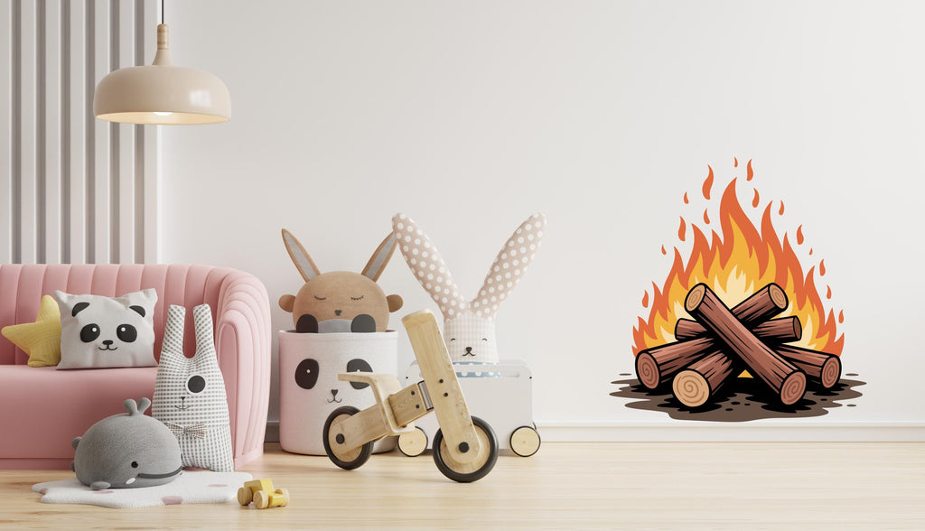 Cartoon Campfire Wall Decal, Cozy Bonfire Vinyl Sticker, Camping Wall Decor, Rustic Cabin Wall Art, Outdoor Adventure Room Decor 731LU