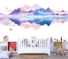 Load image into Gallery viewer, Pastel Mountain Wall Decal Sticker | Dreamy Landscape Wall Art | Watercolor Mountain Reflection Nursery Decor | Peel And Stick