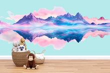 Load image into Gallery viewer, Pastel Mountain Wall Decal Sticker | Dreamy Landscape Wall Art | Watercolor Mountain Reflection Nursery Decor | Peel And Stick