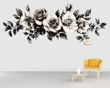Load image into Gallery viewer, Black And White Rose Wall Decal Floral Garland Wall Art Rose Wall Sticker Minimalist Bedroom Decor Peel And Stick Wall Decal