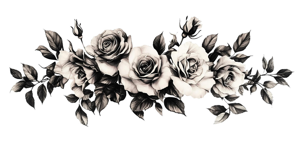 Black And White Rose Wall Decal Floral Garland Wall Art Rose Wall Sticker Minimalist Bedroom Decor Peel And Stick Wall Decal