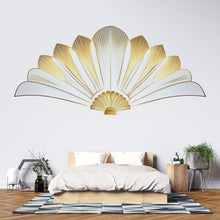 Load image into Gallery viewer, Gold Art Deco Wall Decal Sticker | Elegant Fan Wall Art | Luxury Sunburst Wall Decor | Peel And Stick Modern Bedroom Accent