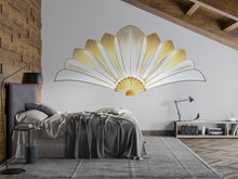 Load image into Gallery viewer, Gold Art Deco Wall Decal Sticker | Elegant Fan Wall Art | Luxury Sunburst Wall Decor | Peel And Stick Modern Bedroom Accent