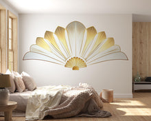 Load image into Gallery viewer, Gold Art Deco Wall Decal Sticker | Elegant Fan Wall Art | Luxury Sunburst Wall Decor | Peel And Stick Modern Bedroom Accent