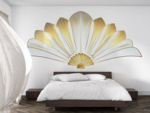 Load image into Gallery viewer, Gold Art Deco Wall Decal Sticker | Elegant Fan Wall Art | Luxury Sunburst Wall Decor | Peel And Stick Modern Bedroom Accent