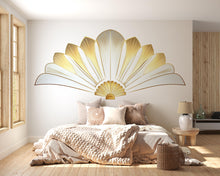 Load image into Gallery viewer, Gold Art Deco Wall Decal Sticker | Elegant Fan Wall Art | Luxury Sunburst Wall Decor | Peel And Stick Modern Bedroom Accent