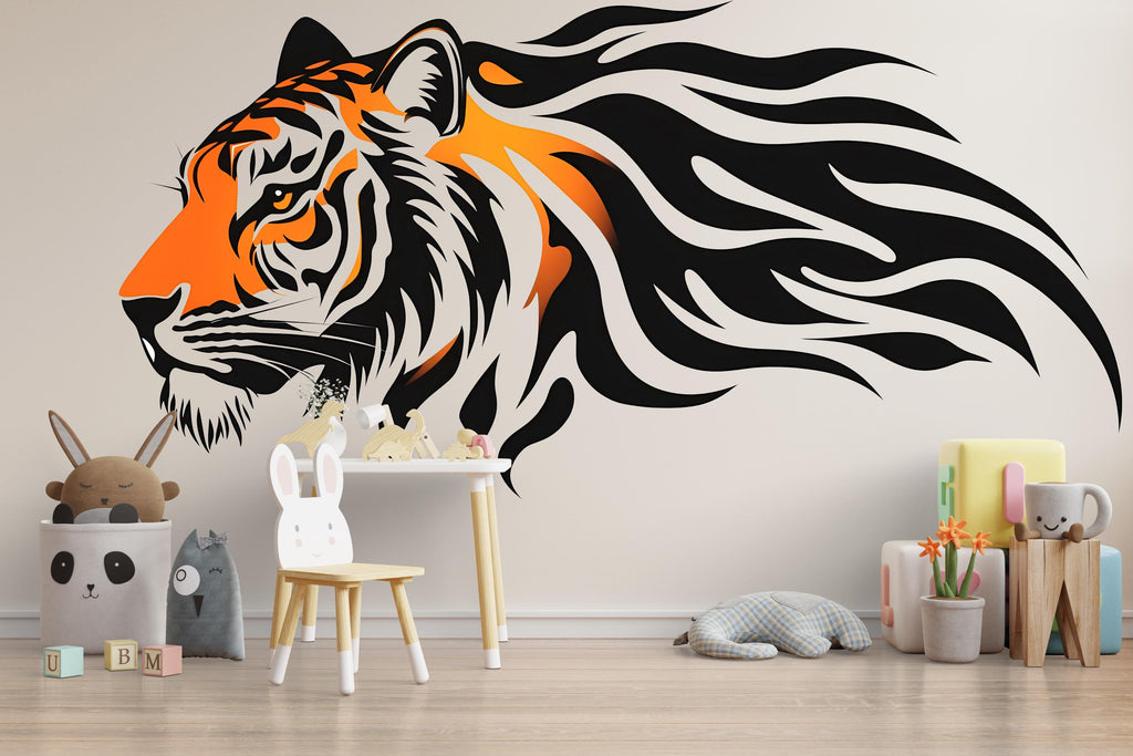 Tiger Wall Decal Modern Animal Wall Art Tiger Wall Sticker Office Wall Decor Large Tiger Head Peel And Stick Wall Decal