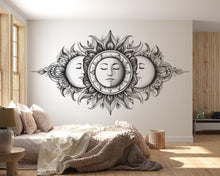 Load image into Gallery viewer, Celestial Sun And Moon Wall Decal Boho Wall Art Astrology Wall Sticker Sun Moon Face Bedroom Wall Decor Peel And Stick Wall Decal