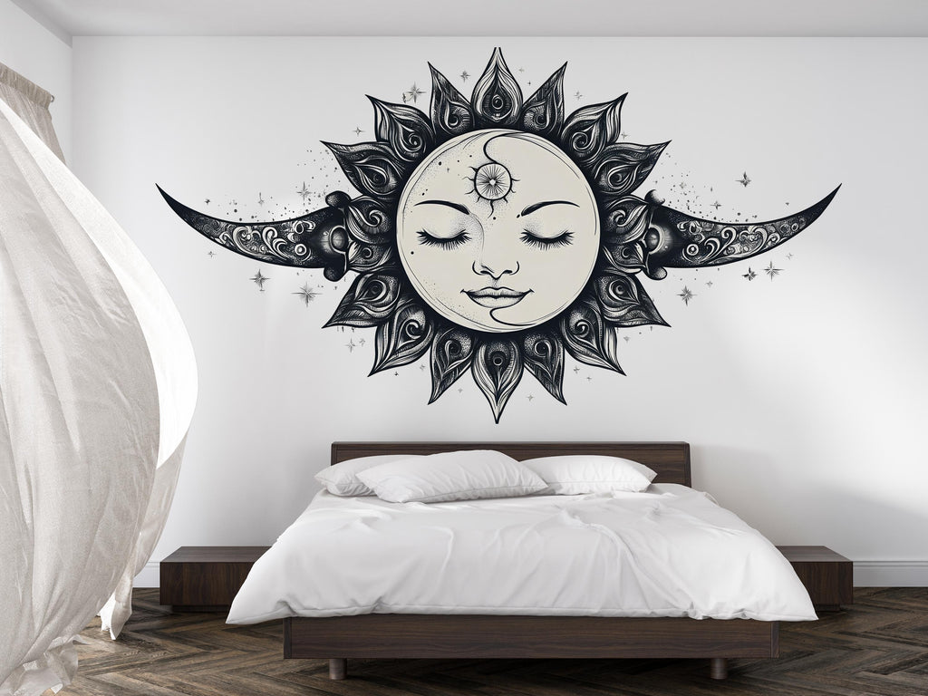 Celestial Moon Face Wall Decal Boho Wall Art Moon Goddess Wall Sticker Astrology Bedroom Decor Peel And Stick Sun Moon Wall Decal