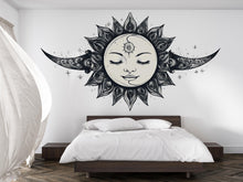 Load image into Gallery viewer, Celestial Moon Face Wall Decal Boho Wall Art Moon Goddess Wall Sticker Astrology Bedroom Decor Peel And Stick Sun Moon Wall Decal