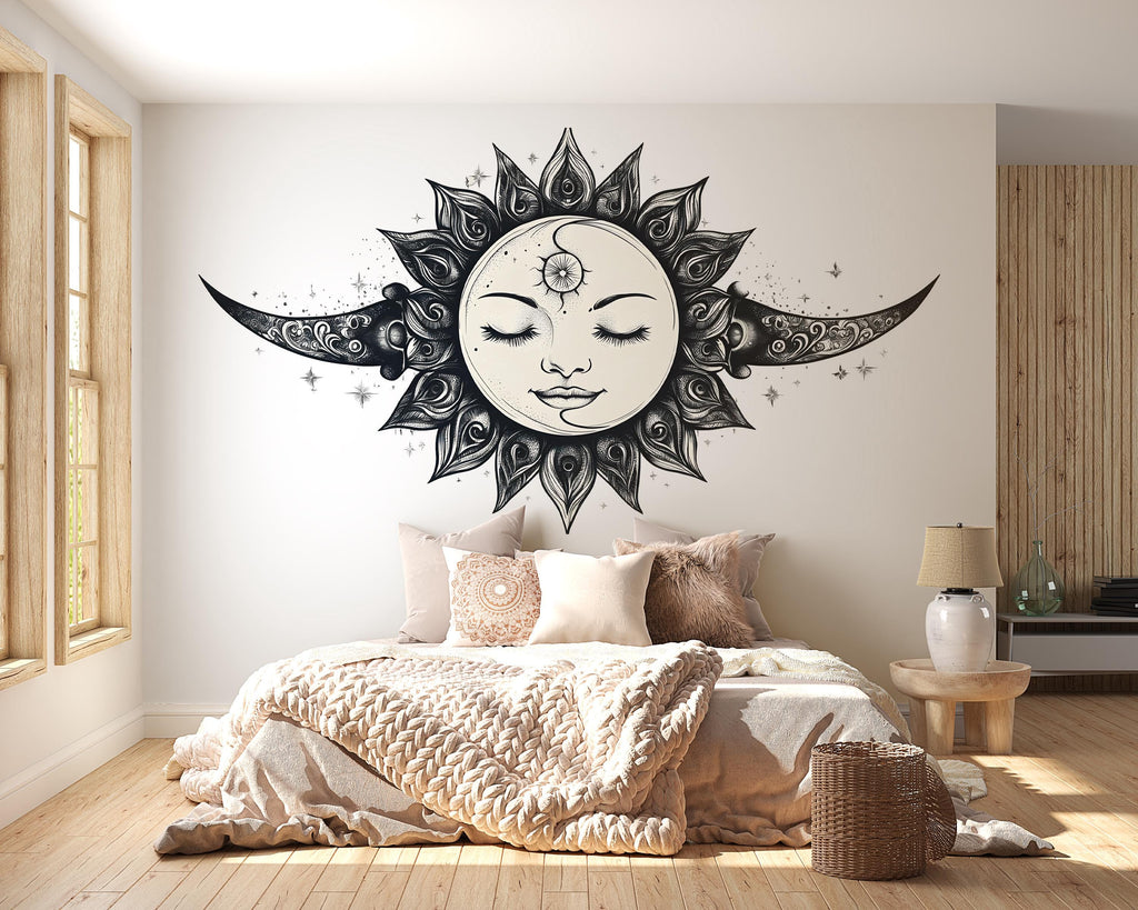 Celestial Moon Face Wall Decal Boho Wall Art Moon Goddess Wall Sticker Astrology Bedroom Decor Peel And Stick Sun Moon Wall Decal