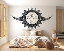 Load image into Gallery viewer, Celestial Moon Face Wall Decal Boho Wall Art Moon Goddess Wall Sticker Astrology Bedroom Decor Peel And Stick Sun Moon Wall Decal