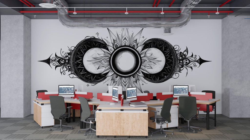 Celestial Eclipse Wall Decal Triple Moon Mandala Wall Art Astrology Moon Phase Decor Boho Spiritual Peel And Stick Wall Sticker