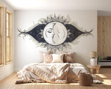 Load image into Gallery viewer, Celestial Twin Moon Wall Decal Eclipse Moon Phase Mandala Wall Art Astrology Boho Bedroom Peel And Stick Wall Sticker