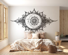 Load image into Gallery viewer, Celestial Crescent Moon Mandala Wall Decal Astrology Boho Bedroom Wall Art Peel And Stick Moon Phase Wall Sticker