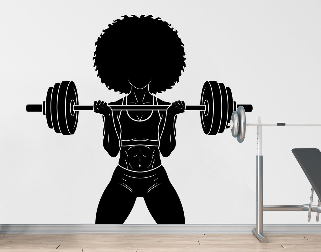 Girl in Gym Wall Decal Power fitness Women Squat Decor Workout Art Vinyl Wall Stickers Bedroom 265DE