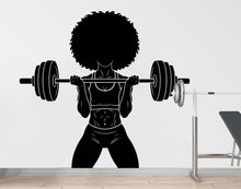 Load image into Gallery viewer, Girl in Gym Wall Decal Power fitness Women Squat Decor Workout Art Vinyl Wall Stickers Bedroom 265DE