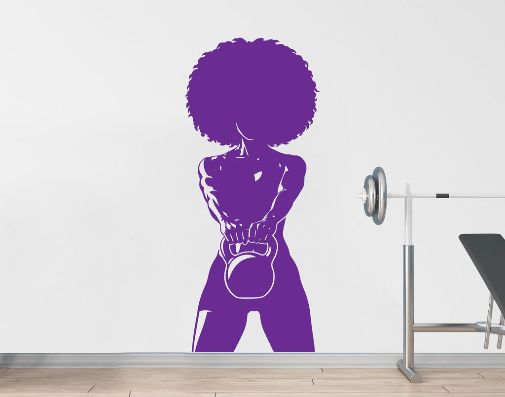 Girl with Dumbbell Gym Wall Decal Power fitness Women Squat Decor Workout Art Vinyl Wall Stickers Bedroom 264DE