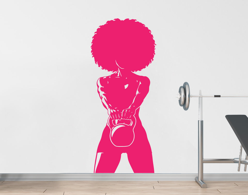 Girl with Dumbbell Gym Wall Decal Power fitness Women Squat Decor Workout Art Vinyl Wall Stickers Bedroom 264DE