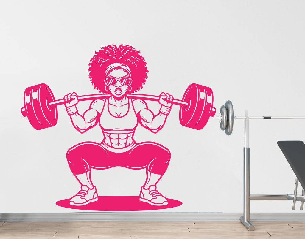 Afro American Girl Locs Gym Wall Decal Power fitness Women Squat Decor Workout Art Vinyl Wall Stickers Bedroom 262DE