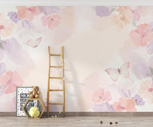 Load image into Gallery viewer, Butterfly Pastel Wallpaper, Hand Painted Butterfly Wall Mural, Neutral Kids Room Wallpaper, Soft Watercolor Baby Room Decor 267DE