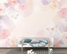 Load image into Gallery viewer, Butterfly Pastel Wallpaper, Hand Painted Butterfly Wall Mural, Neutral Kids Room Wallpaper, Soft Watercolor Baby Room Decor 267DE