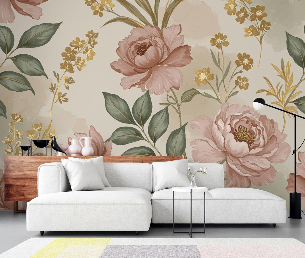 Antique Royal Garden Botanical Wallpaper – Premium Watercolor Floral Seamless Design in Blush, Sage & Beige 270DE