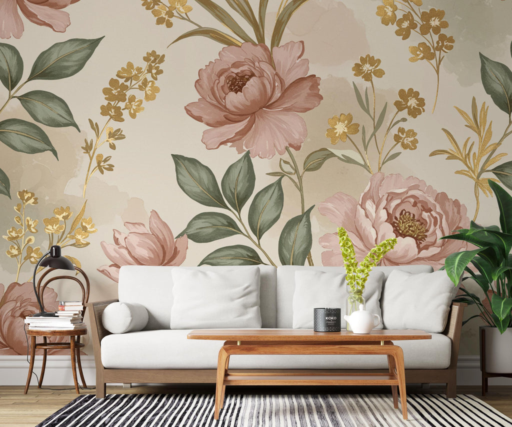 Antique Royal Garden Botanical Wallpaper – Premium Watercolor Floral Seamless Design in Blush, Sage & Beige 270DE