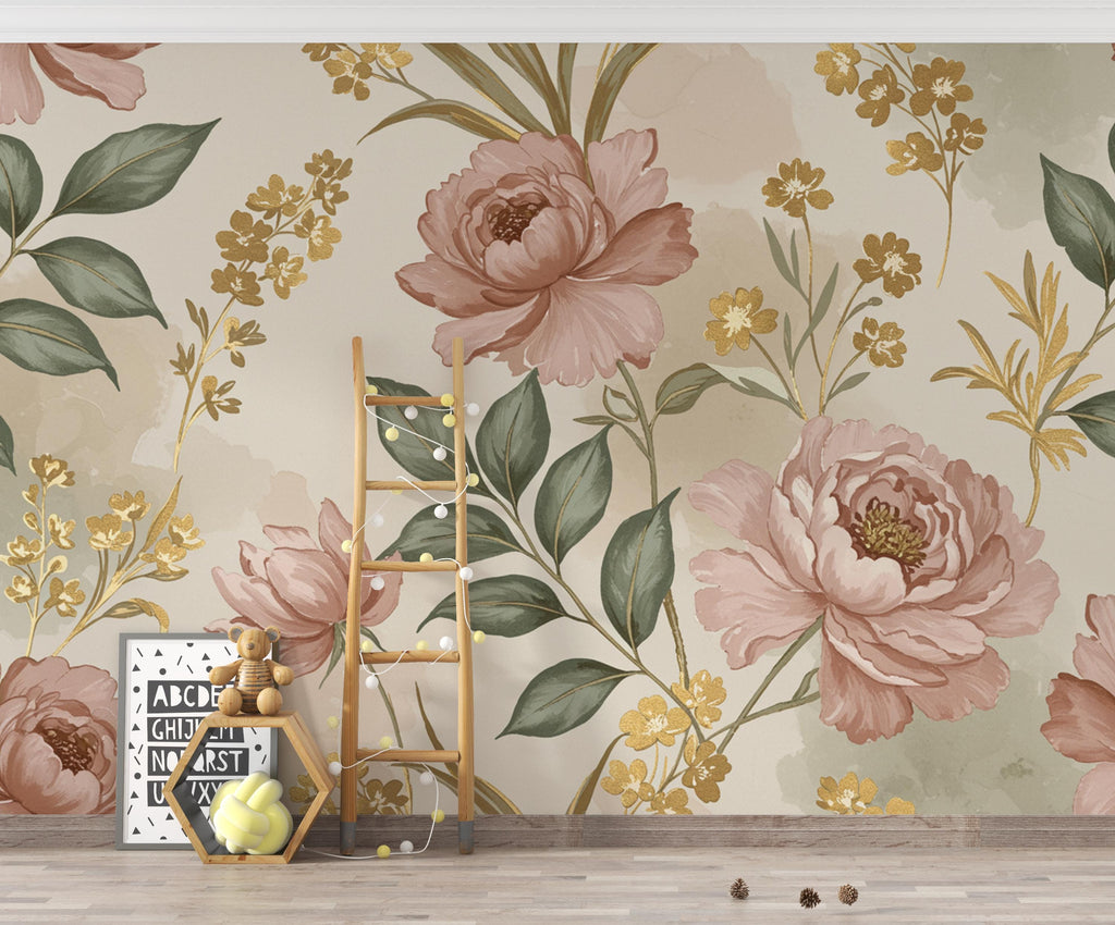 Antique Royal Garden Botanical Wallpaper – Premium Watercolor Floral Seamless Design in Blush, Sage & Beige 270DE