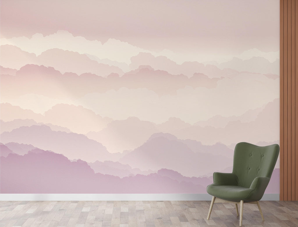 Ethereal Cloud Watercolor Wallpaper – Luxury Pastel Sky Panoramic Design in Blush, Champagne & Lavender 271DE