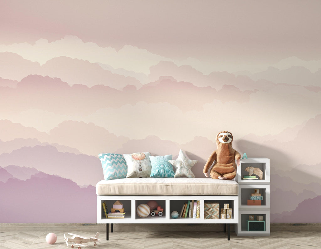 Ethereal Cloud Watercolor Wallpaper – Luxury Pastel Sky Panoramic Design in Blush, Champagne & Lavender 271DE
