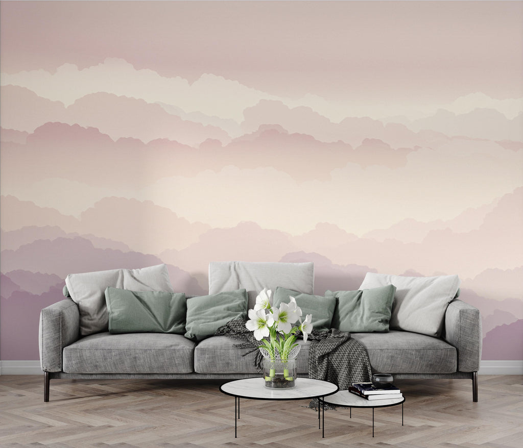 Ethereal Cloud Watercolor Wallpaper – Luxury Pastel Sky Panoramic Design in Blush, Champagne & Lavender 271DE