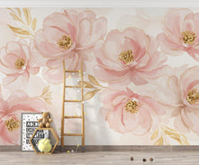 Load image into Gallery viewer, Couture Floral Watercolor Wallpaper – Ultra-Luxury Panoramic Botanical Design in Blush, Champagne &amp; Gold 275DE