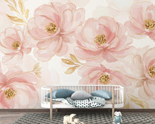 Load image into Gallery viewer, Couture Floral Watercolor Wallpaper – Ultra-Luxury Panoramic Botanical Design in Blush, Champagne &amp; Gold 275DE