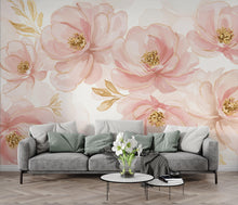 Load image into Gallery viewer, Couture Floral Watercolor Wallpaper – Ultra-Luxury Panoramic Botanical Design in Blush, Champagne &amp; Gold 275DE