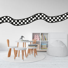 Load image into Gallery viewer, Road wind Wall Decal Checkerboard Highway Vinyl Sticker Track Route Wall Decor Kids Playroom Boys Room Wall Art Checkered Flag Mural 721LU