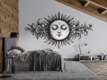 Load image into Gallery viewer, Celestial Moon Floral Mandala Wall Decal Boho Bedroom Wall Art Astrology Moon Face Peel And Stick Wall Sticker