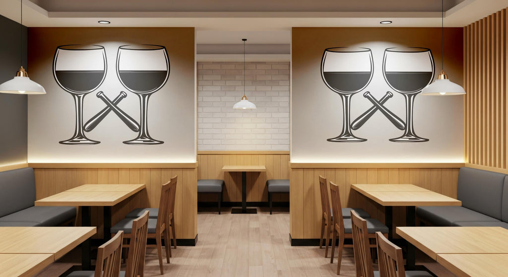 Wine Glass Wall Decal Minimal Bar Art Cafe Decor 404mv