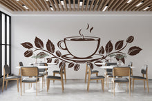 Load image into Gallery viewer, Coffee Cup Wall Mural, Cafe Wall Art, Coffee Shop Interior Decor, Coffee Leaf Wall Design 410mv