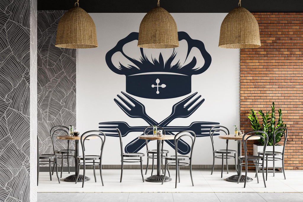 Chef Hat Wall Mural, Restaurant Kitchen Decor, Modern Food Wall Art, Cafe Interior Design 413mv