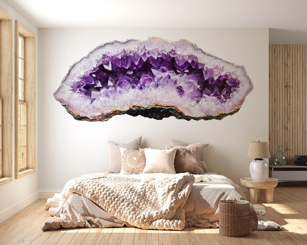 Amethyst Crystal Wall Mural, Purple Quartz Wall Art, Bedroom Wall Decor, Luxury Interior Design 420mv