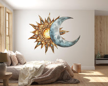 Load image into Gallery viewer, Sun and Moon Wall Mural, Celestial Wall Art, Boho Bedroom Decor, Mystic Home Design 423mv