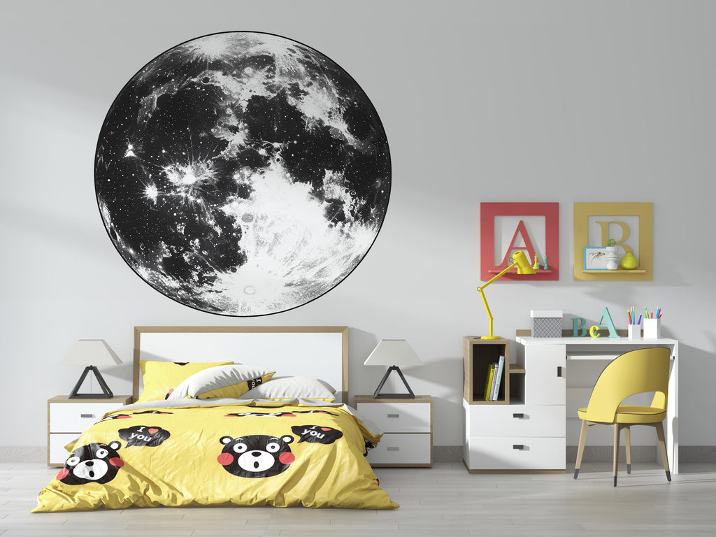 Moon Wall Mural, Black White Moon Art, Modern Celestial Decor, Minimal Interior Design 422mv