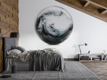 Load image into Gallery viewer, Abstract Black Sphere Wall Mural, Minimalist Wall Art, Modern Zen Decor, Japandi Interior 428mv
