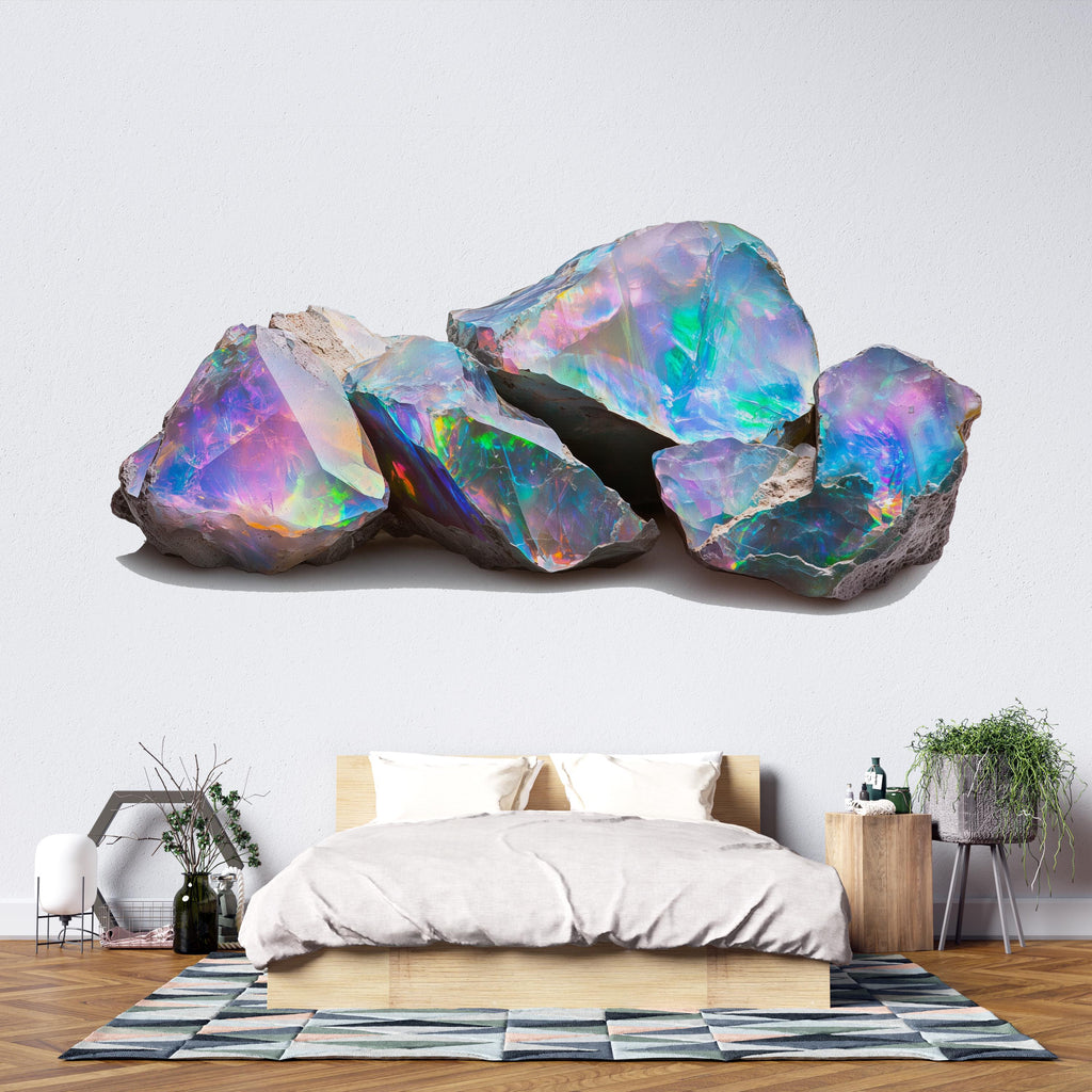 Iridescent Crystal Wall Mural, Opal Stone Wall Art, Modern Bedroom Decor, Luxury Interior Art 429mv
