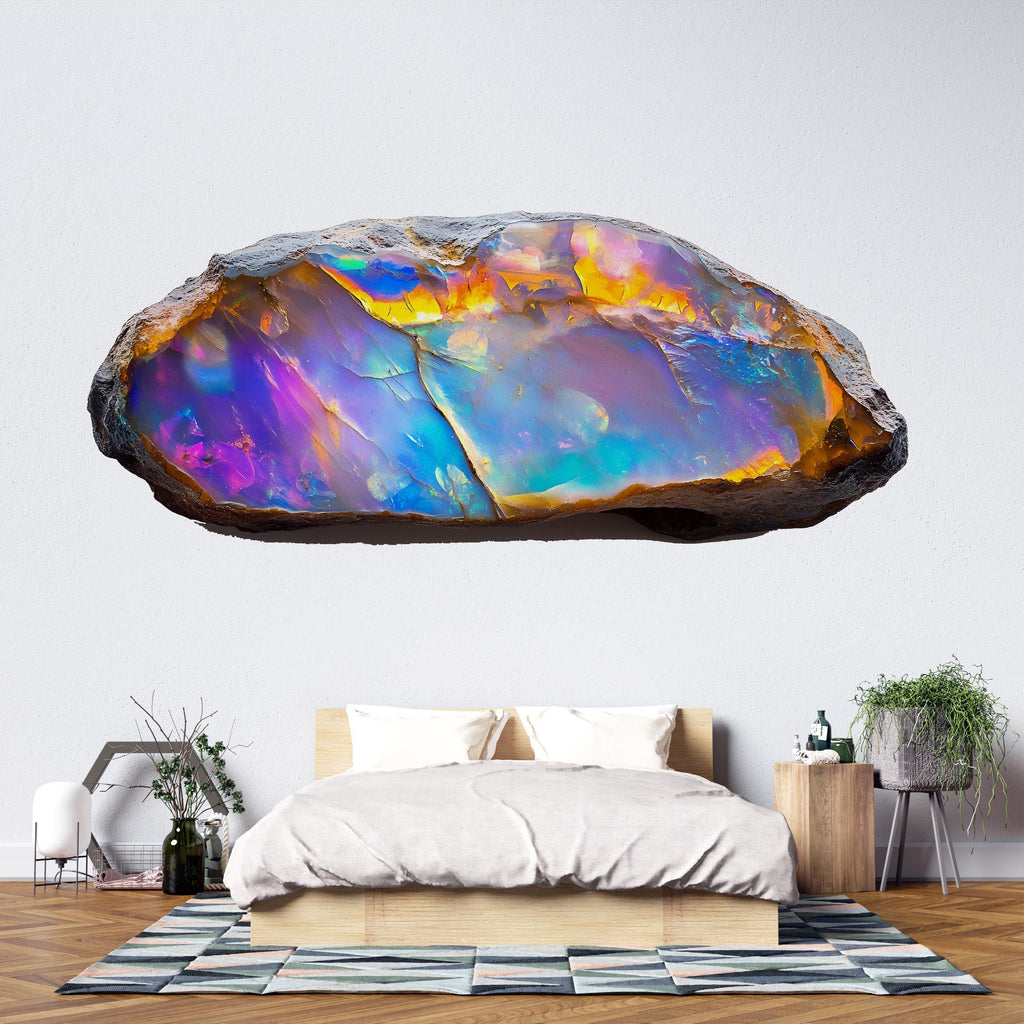 Opal Crystal Wall Mural, Iridescent Stone Wall Art, Luxury Bedroom Decor, Modern Statement Art 430mv