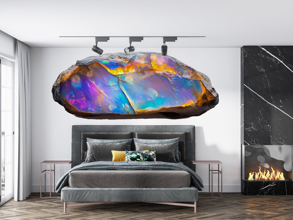 Opal Crystal Wall Mural, Iridescent Stone Wall Art, Luxury Bedroom Decor, Modern Statement Art 430mv