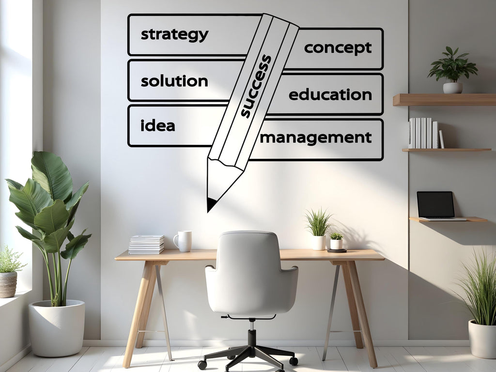 Success Pencil Wall Decal | Motivational Office Wall Art | Strategy Idea Concept Teamwork Quote | Classroom Business Decor 733LU