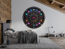 Load image into Gallery viewer, Mystic Compass Wall Art, Arcane Wheel Mural, Jewel Rune Decor, Gothic Fantasy Wall Art 434mv