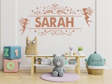 Load image into Gallery viewer, Personalized Fairy Name Wall Decal | Custom Children Name Wall Art | Magical Nursery Decor | Fairy Tale Bedroom Vinyl Sticker 734LU